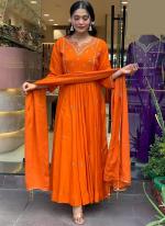 Rayon Orange Casual Wear Embroidery Work Readymade Suit